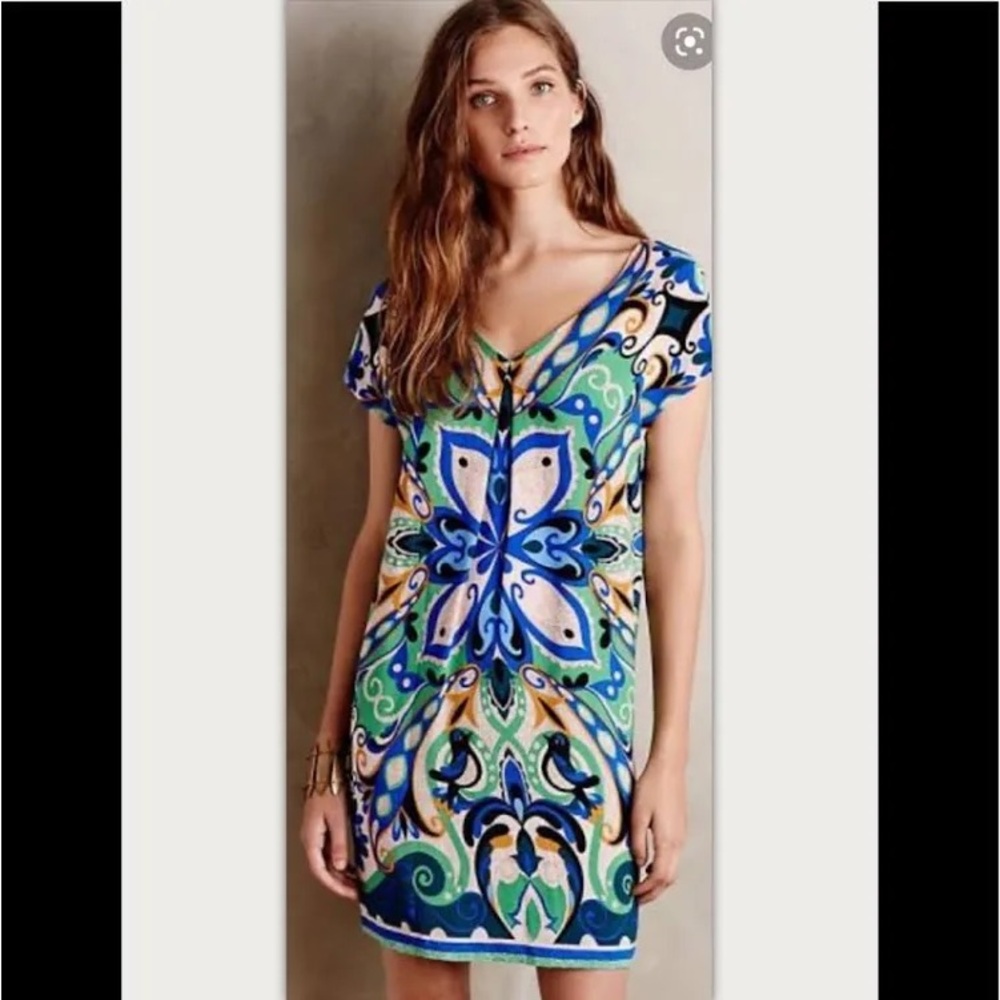 Maeve Blue and Green Patterned Dress Size Small EUC